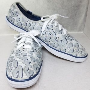 Keds Silver Gray Blue Leopard Sneakers